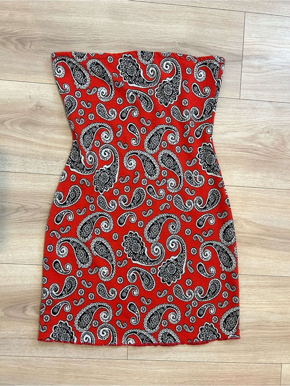 Urban Outfitters Red Strapless Paisley Bodycon Dress